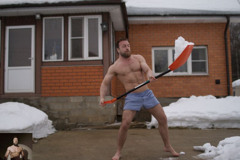 Snow shoveling, February in Russia
